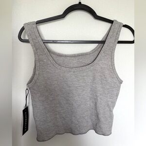 NWT Kimberly C Waffle Knit Gray Crop Tank Top Size L